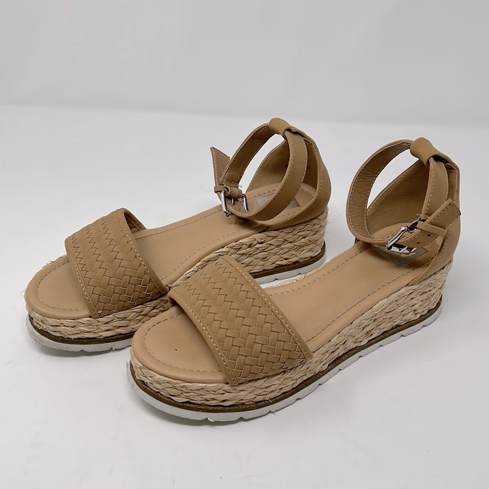 Dolce Vita Tan Leather Straw Espadrille Platform Sandals Size 8.5